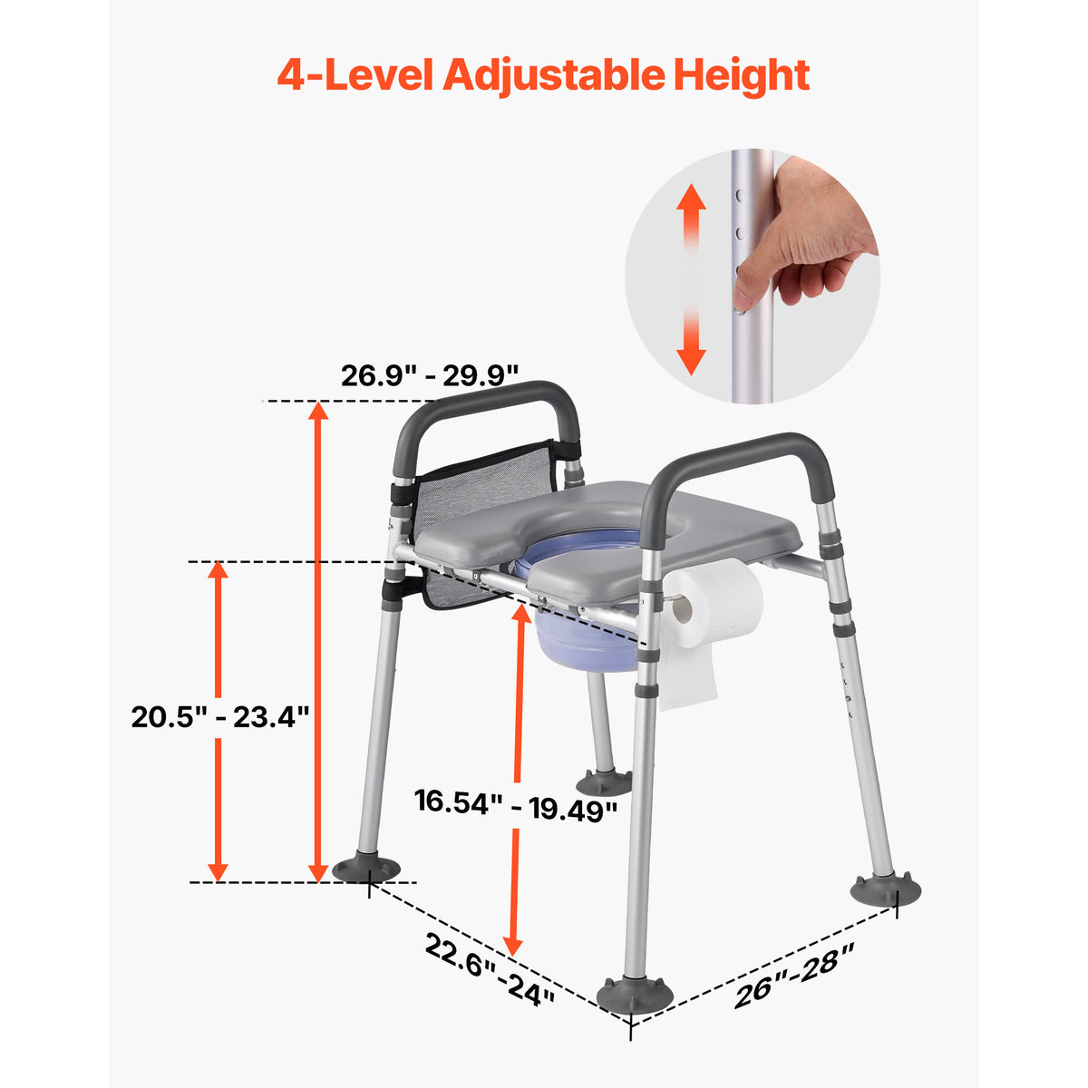 Adjustable 4-in-1 Bedside Commode Chair