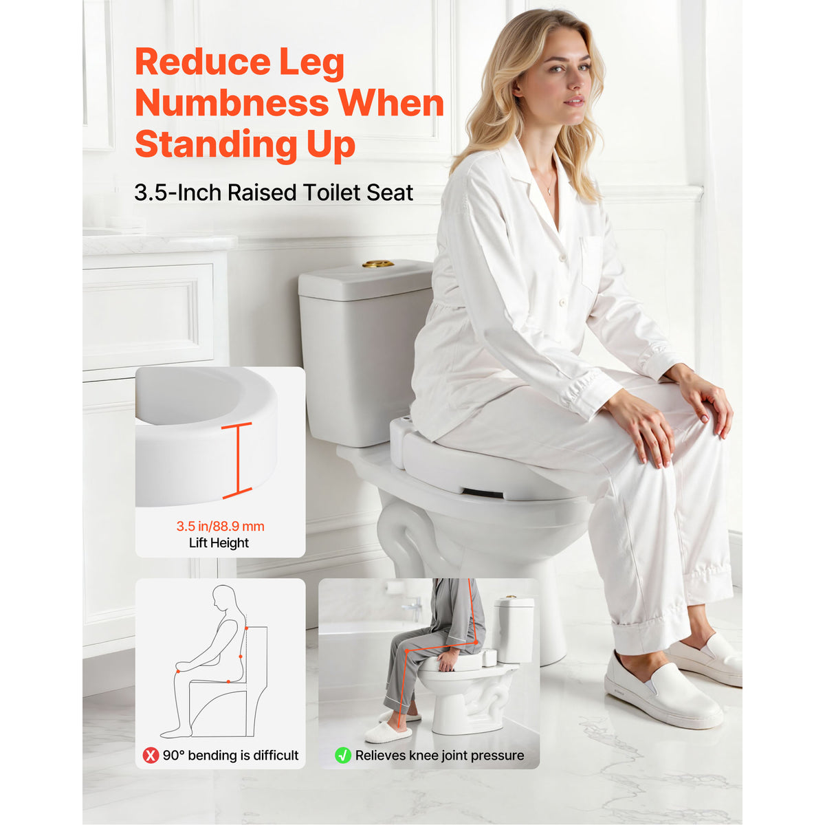 3.5-Inch Lift Raised Toilet Seat Riser