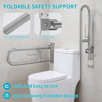 Flip-Up Toilet Grab Bar with Paper Holder, Wall Mounted