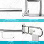 Flip-Up Toilet Grab Bar with Paper Holder, Wall Mounted