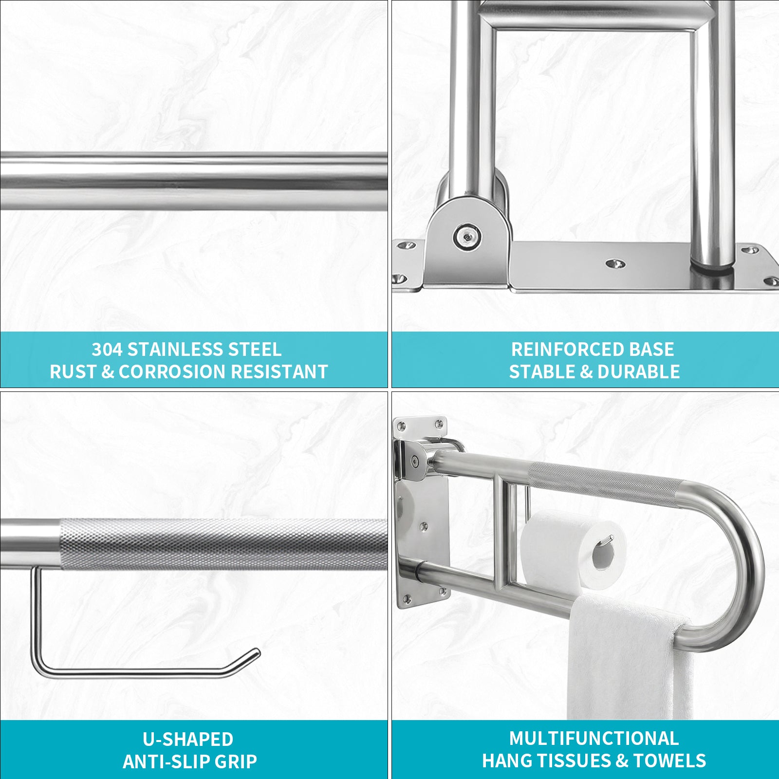 Flip-Up Toilet Grab Bar with Paper Holder, Wall Mounted