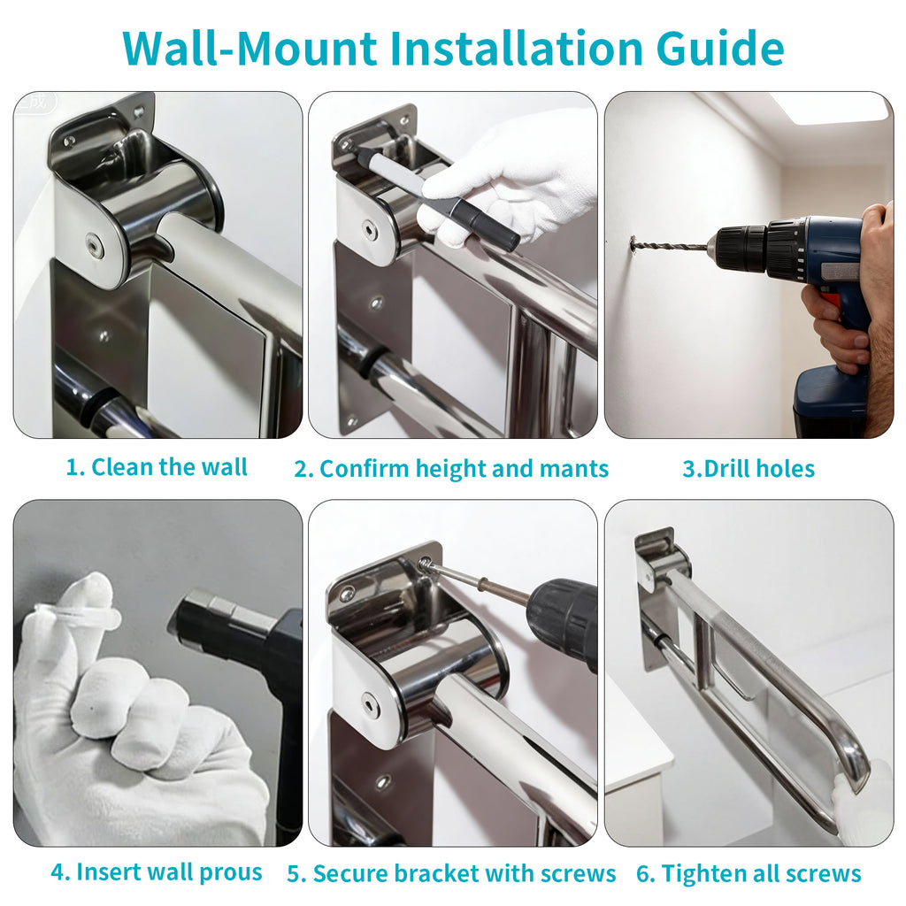Flip-Up Toilet Grab Bar with Paper Holder, Wall Mounted