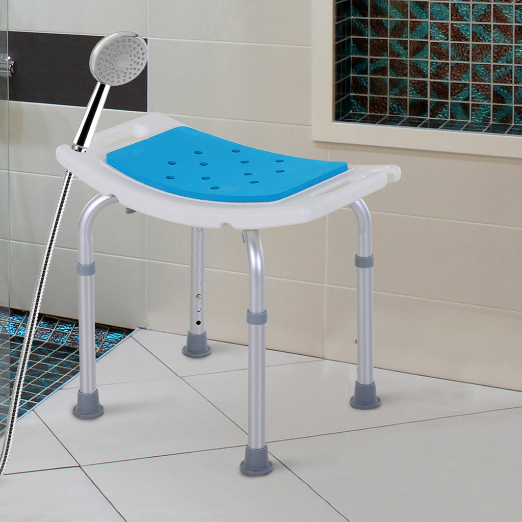 Adjustable Shower Chair with Curved Seat, 6 Height Settings & Non-Slip Feet