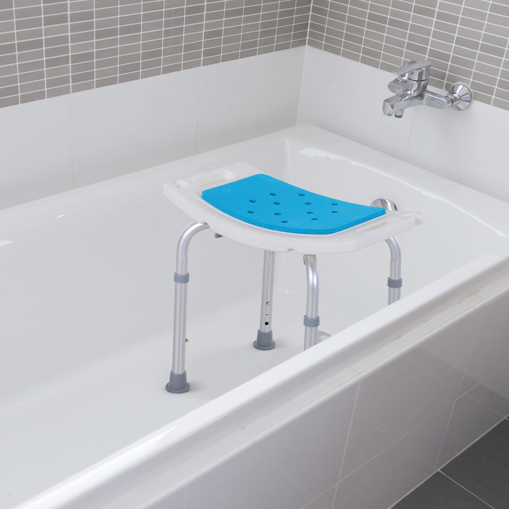 Adjustable Shower Chair with Curved Seat, 6 Height Settings & Non-Slip Feet