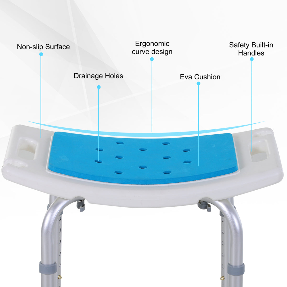 Adjustable Shower Chair with Curved Seat, 6 Height Settings & Non-Slip Feet
