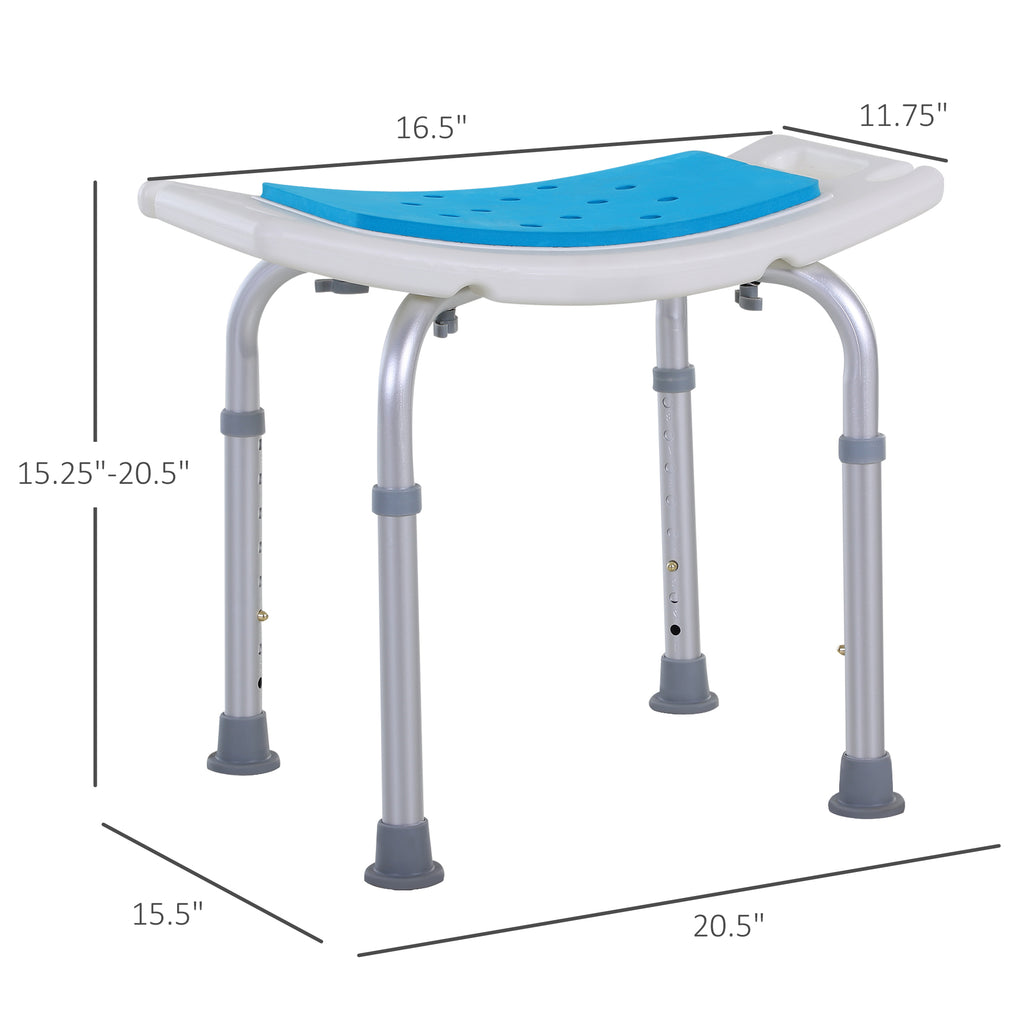 Adjustable Shower Chair with Curved Seat, 6 Height Settings & Non-Slip Feet