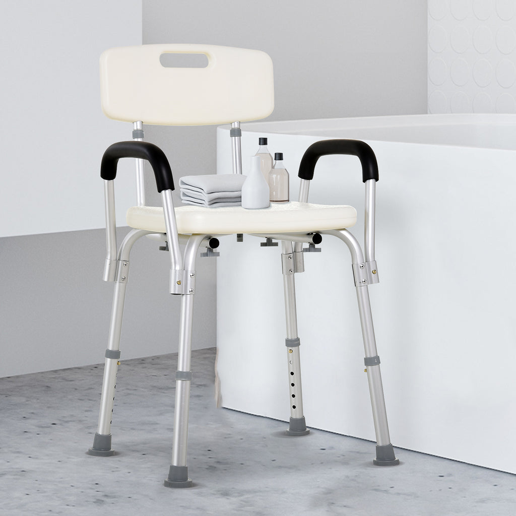 Shower Chair with Removable Arms, Adjustable Aluminum Bath Seat