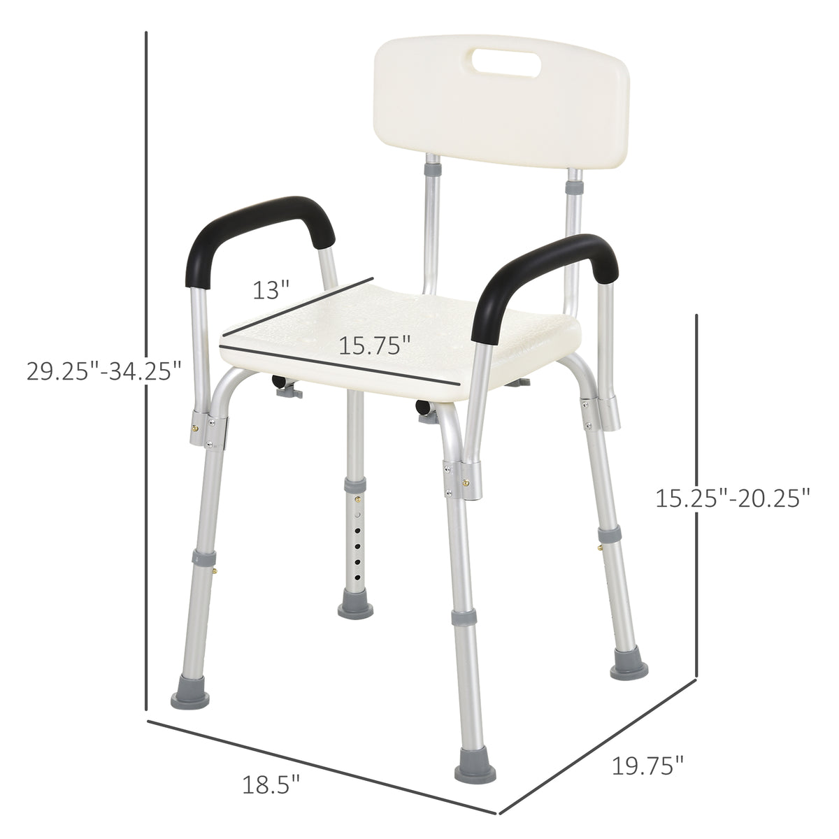 Shower Chair with Removable Arms, Adjustable Aluminum Bath Seat