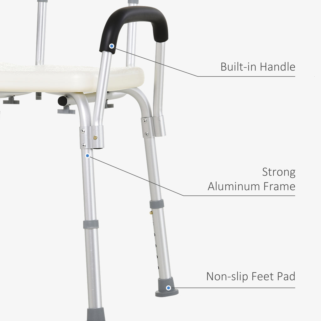 Shower Chair with Removable Arms, Adjustable Aluminum Bath Seat