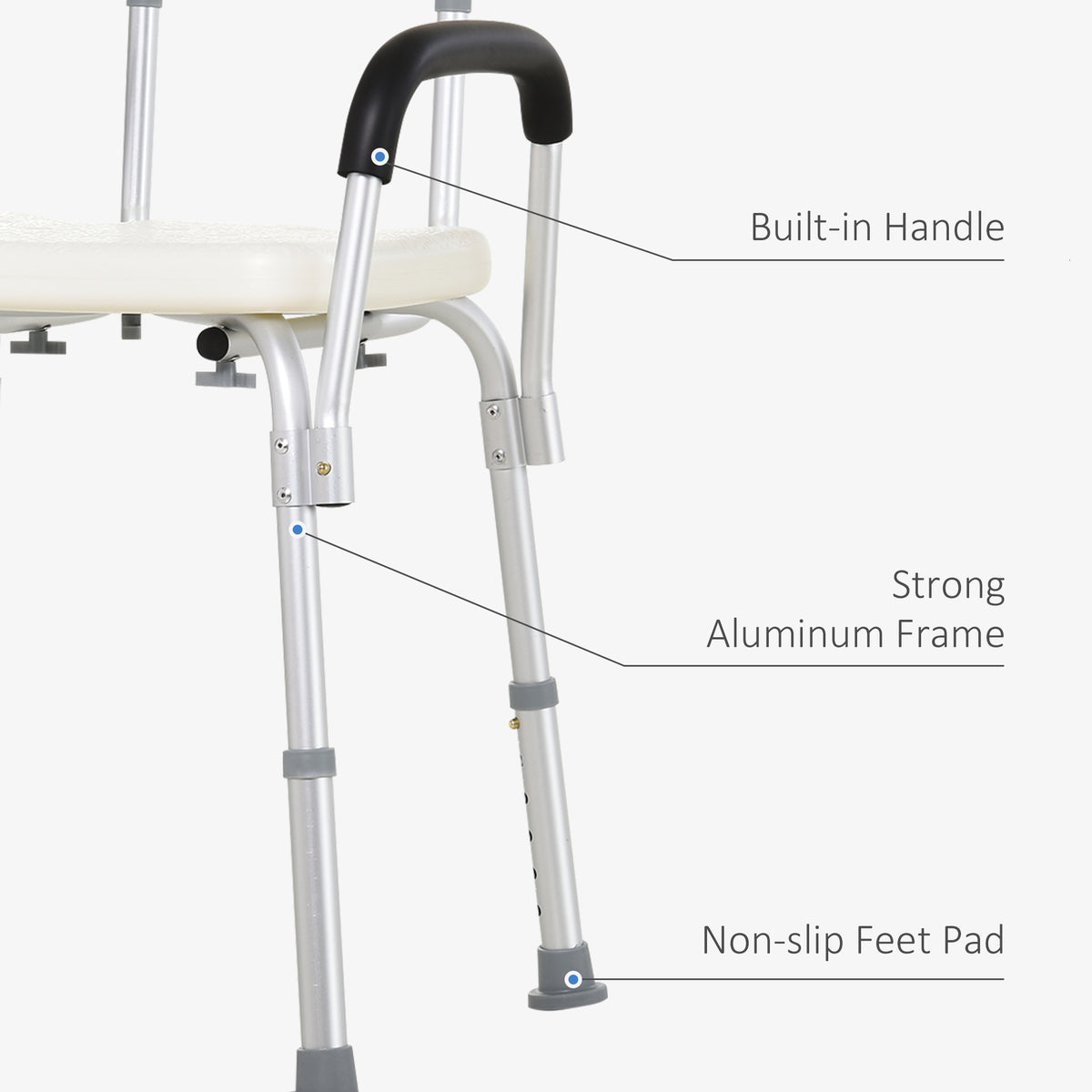Shower Chair with Removable Arms, Adjustable Aluminum Bath Seat