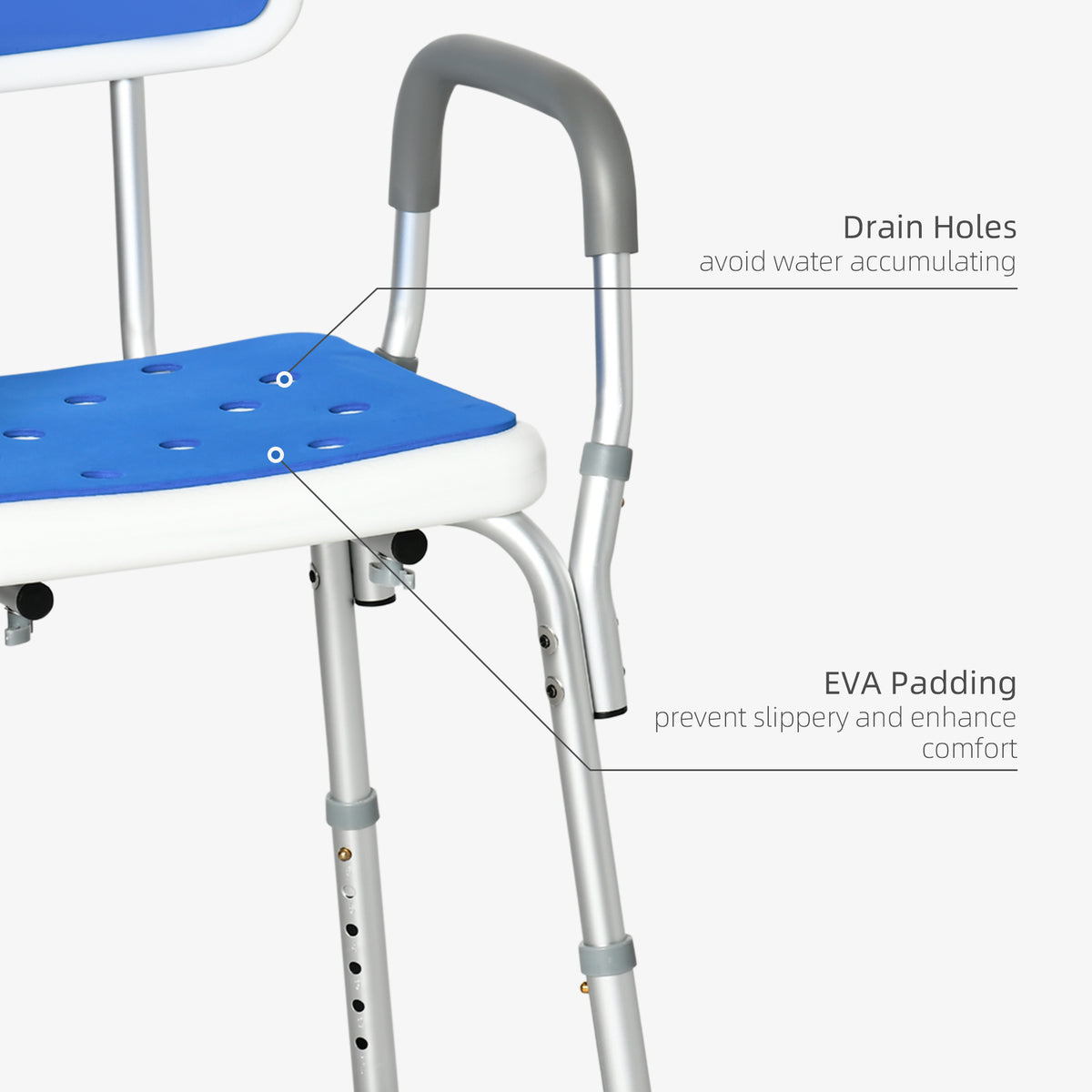 Adjustable Padded Shower Chair with Arms & Back