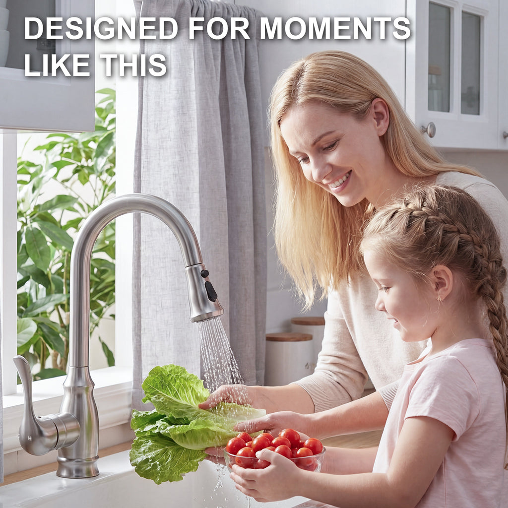 IJDD Pull Down Kitchen Faucet for Home Kitchens, Matte Black
