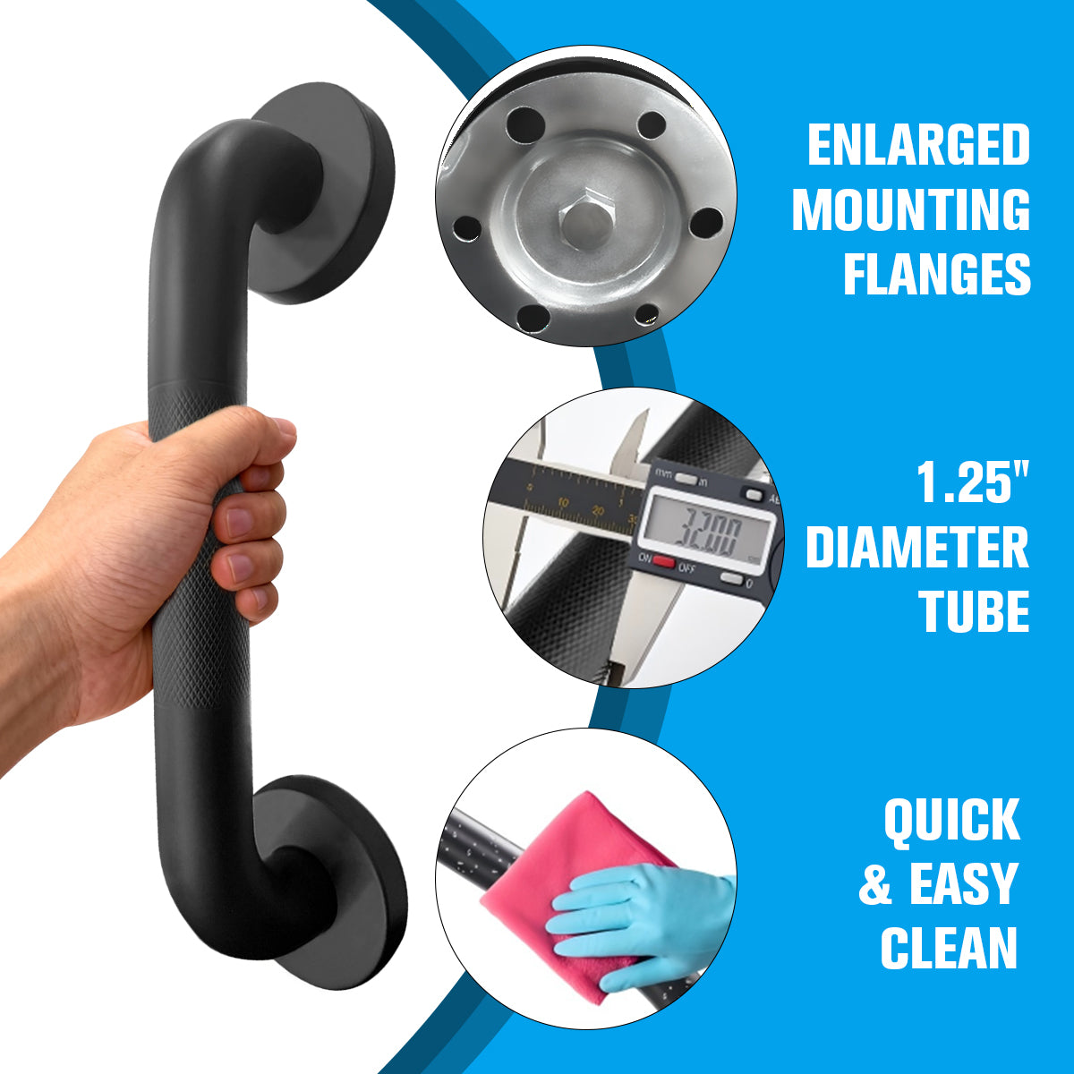 1.25'' Stainless Steel Safety Grab Bars for Bathtub and Showers with Knurled Grip