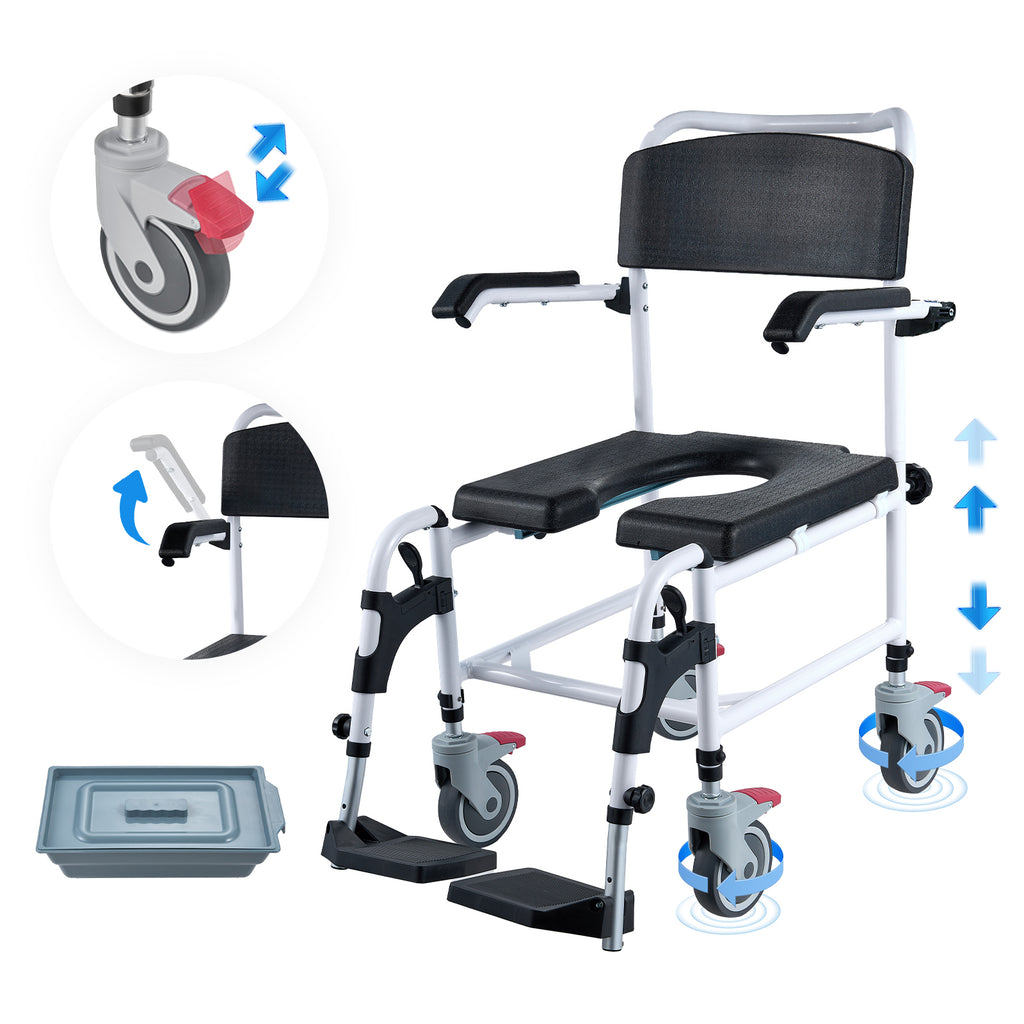 4-in-1 Shower Commode Wheelchair with Locking Wheels