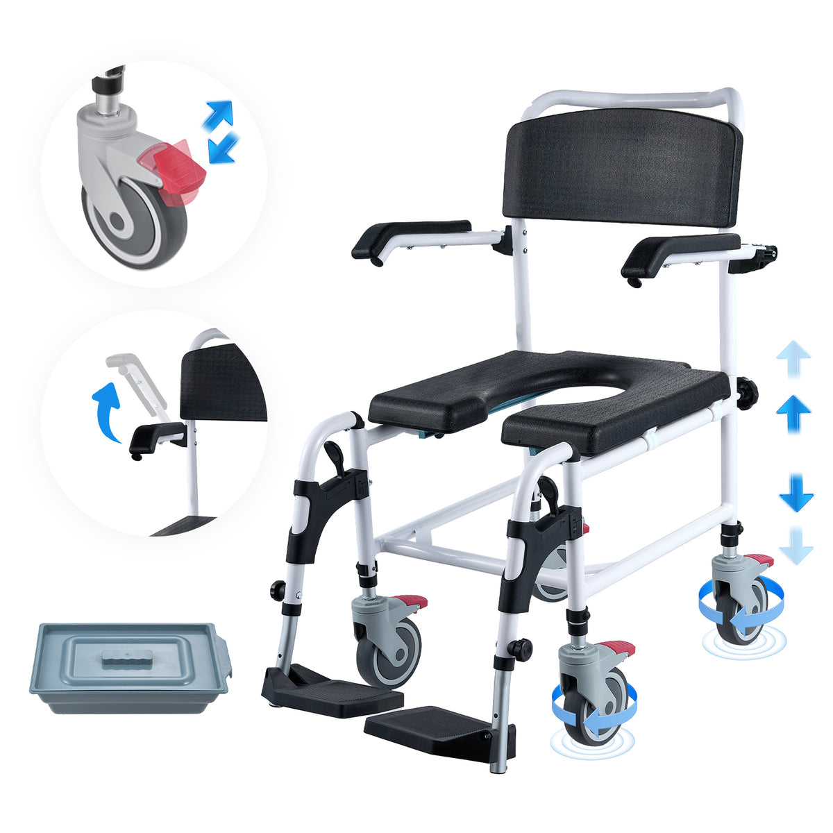 4-in-1 Shower Commode Wheelchair with Locking Wheels