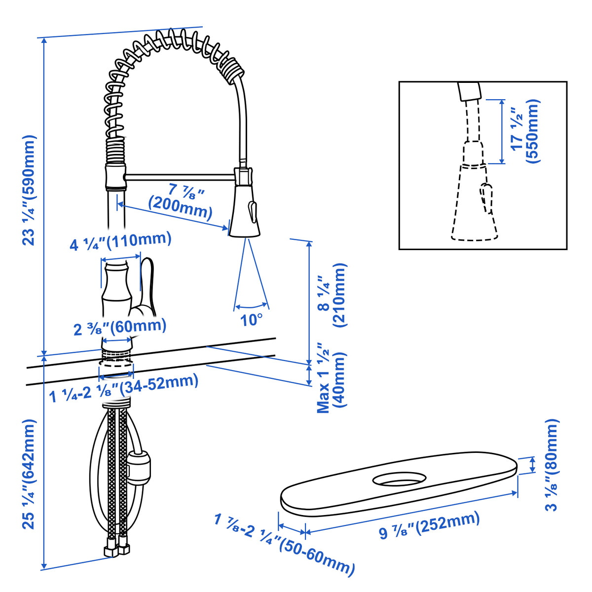 ijdd Commercial Pull Down Kitchen Faucet for Home Kitchens, Black