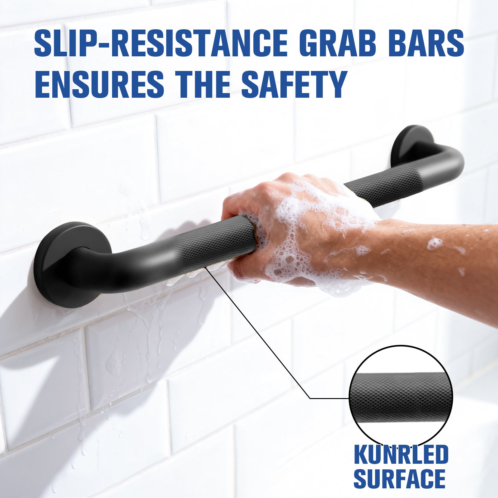 2 Pack 1.25'' Stainless Steel Safety Grab Bars for Bathtub and Showers with Knurled Grip