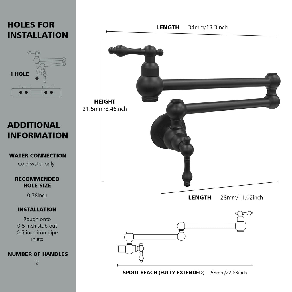 IJDD Wall-Mounted Kitchen Faucet (Suitable for Large Pots and Cookware), Black