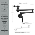 IJDD Wall-Mounted Kitchen Faucet (Suitable for Large Pots and Cookware), Black
