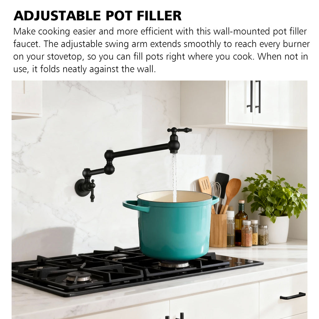 IJDD Wall-Mounted Kitchen Faucet (Suitable for Large Pots and Cookware), Black