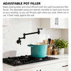IJDD Wall-Mounted Kitchen Faucet (Suitable for Large Pots and Cookware), Black