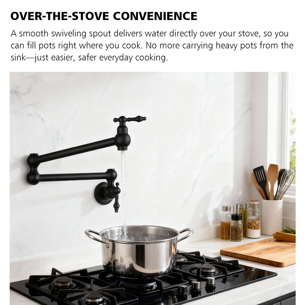 IJDD Wall-Mounted Kitchen Faucet (Suitable for Large Pots and Cookware), Black