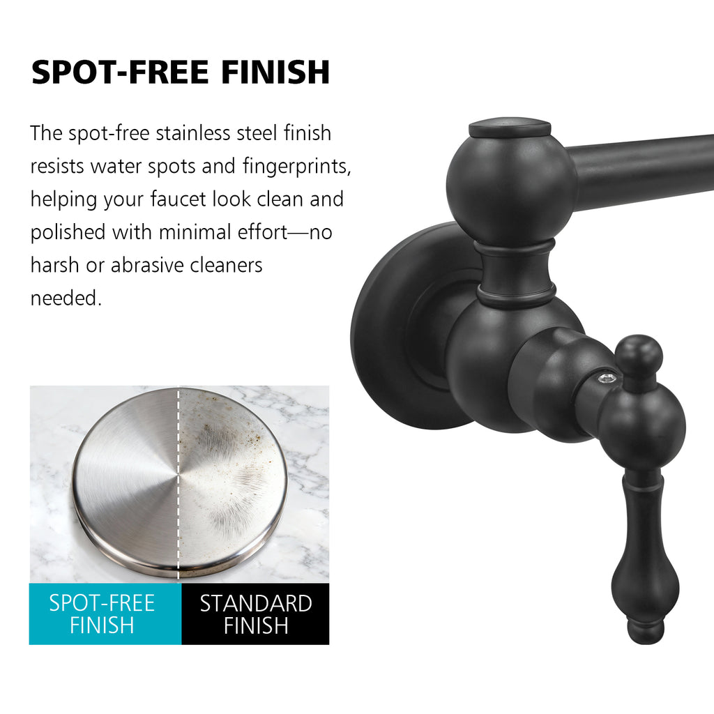 IJDD Wall-Mounted Kitchen Faucet (Suitable for Large Pots and Cookware), Black