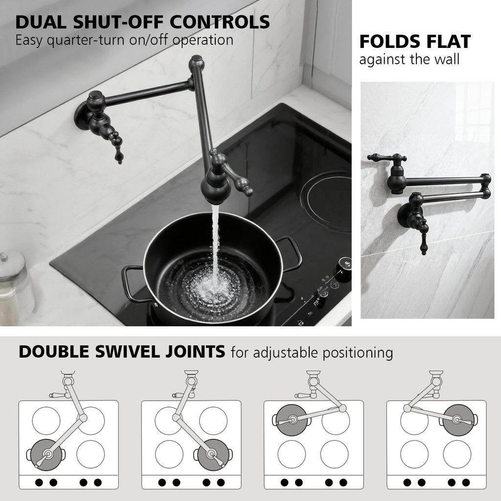 IJDD Wall-Mounted Kitchen Faucet (Suitable for Large Pots and Cookware), Black