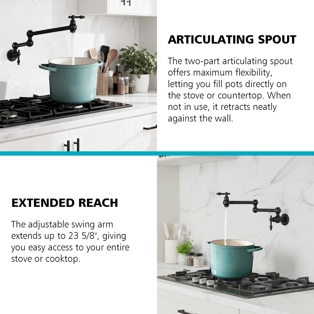 IJDD Wall-Mounted Kitchen Faucet (Suitable for Large Pots and Cookware), Black